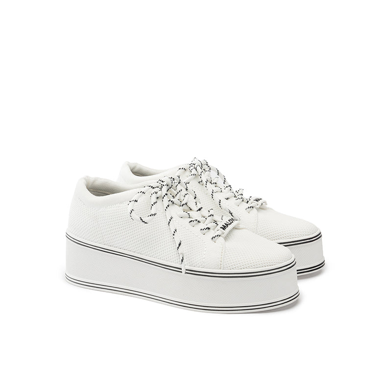 Dual Lace Platform Knit Sneakers – Chunky 5.5cm Street Style Flatform Shoes