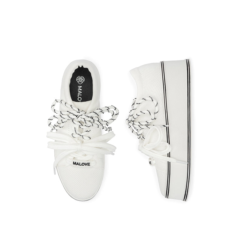 Dual Lace Platform Knit Sneakers – Chunky 5.5cm Street Style Flatform Shoes