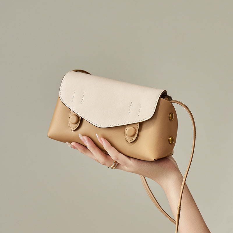 Duo-Tone Apricot Sand Flap Crossbody Shoulder Bag