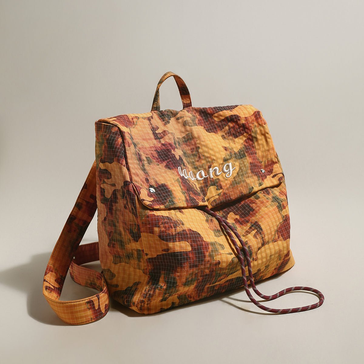 Earthy Camo Ripstop Backpack – Ultra-Lightweight Drawstring Backpack with Embroidered Logo