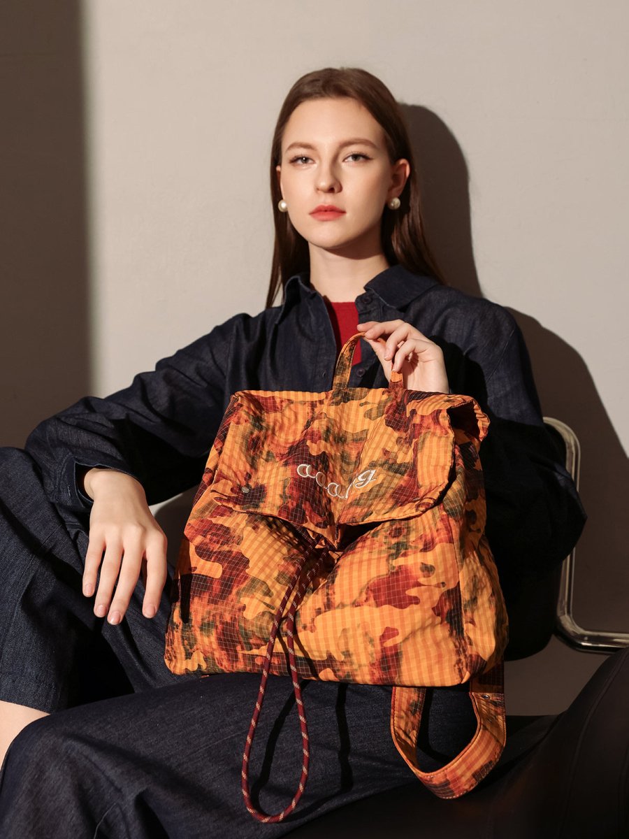 Earthy Camo Ripstop Backpack – Ultra-Lightweight Drawstring Backpack with Embroidered Logo