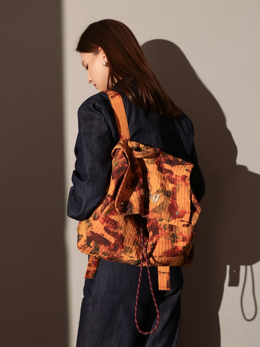 Earthy Camo Ripstop Backpack – Ultra-Lightweight Drawstring Backpack with Embroidered Logo
