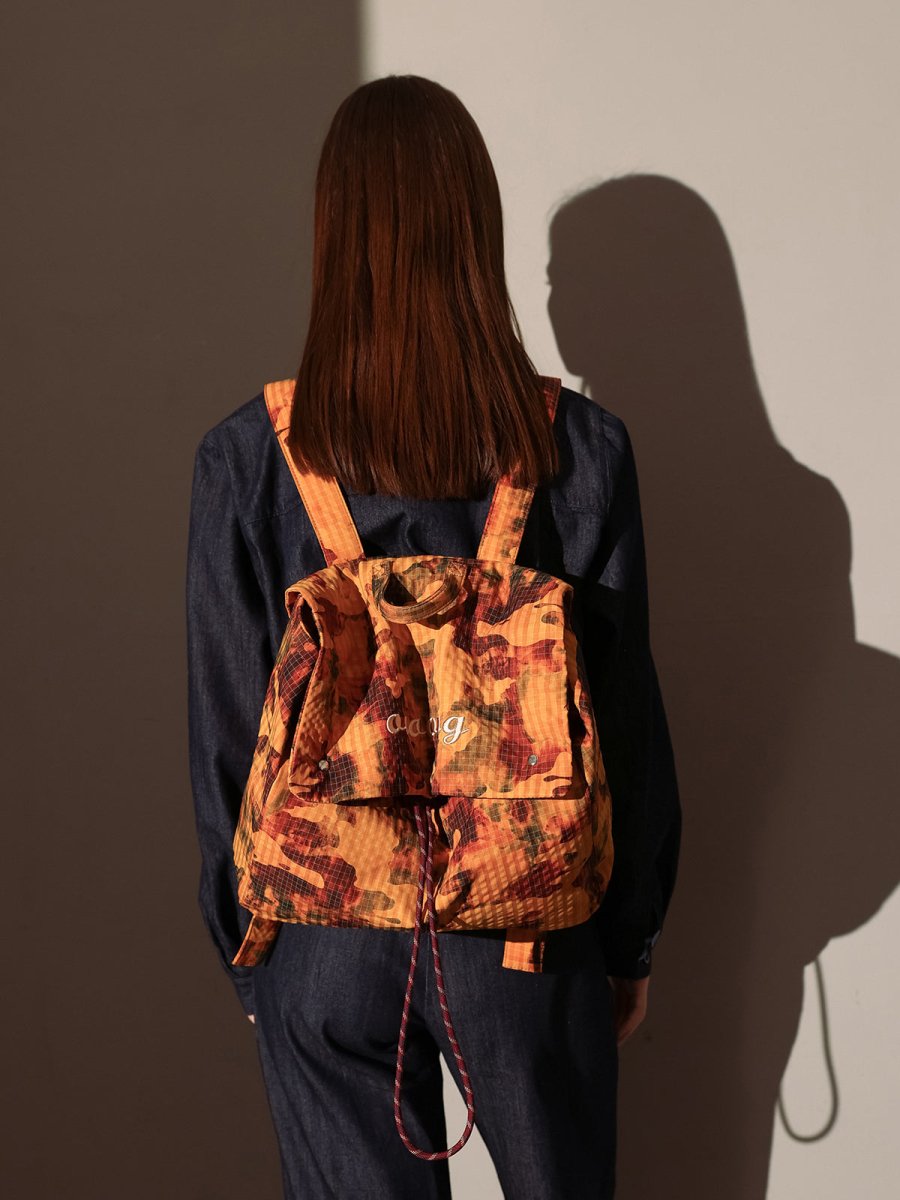 Earthy Camo Ripstop Backpack – Ultra-Lightweight Drawstring Backpack with Embroidered Logo
