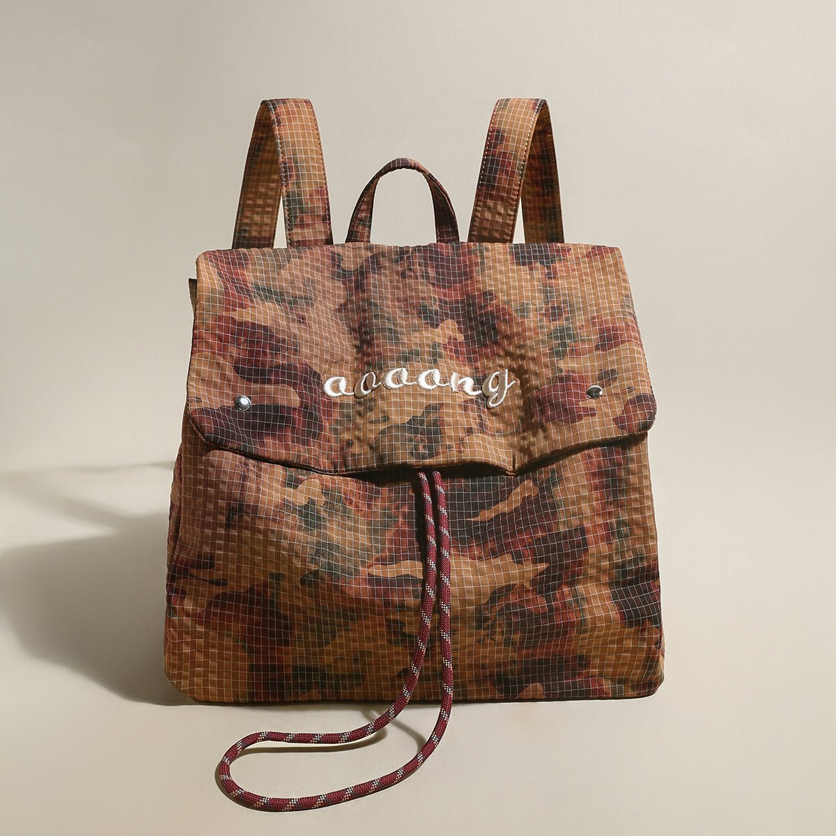 Earthy Camo Ripstop Backpack – Ultra-Lightweight Drawstring Backpack with Embroidered Logo