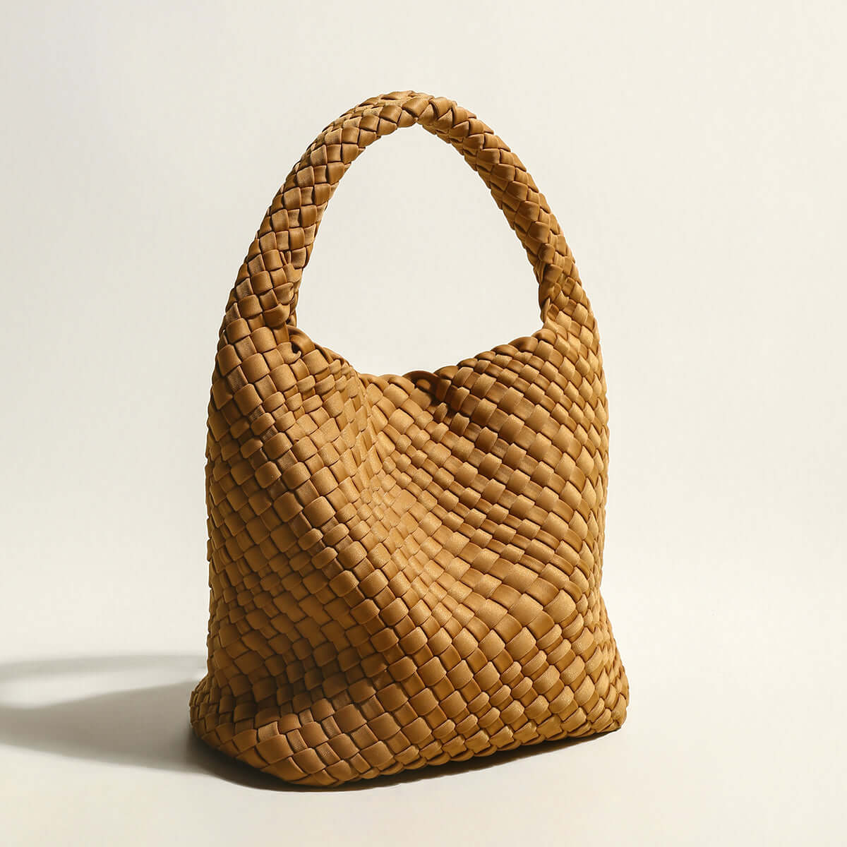 earthy medium woven top handle bag all brown 2