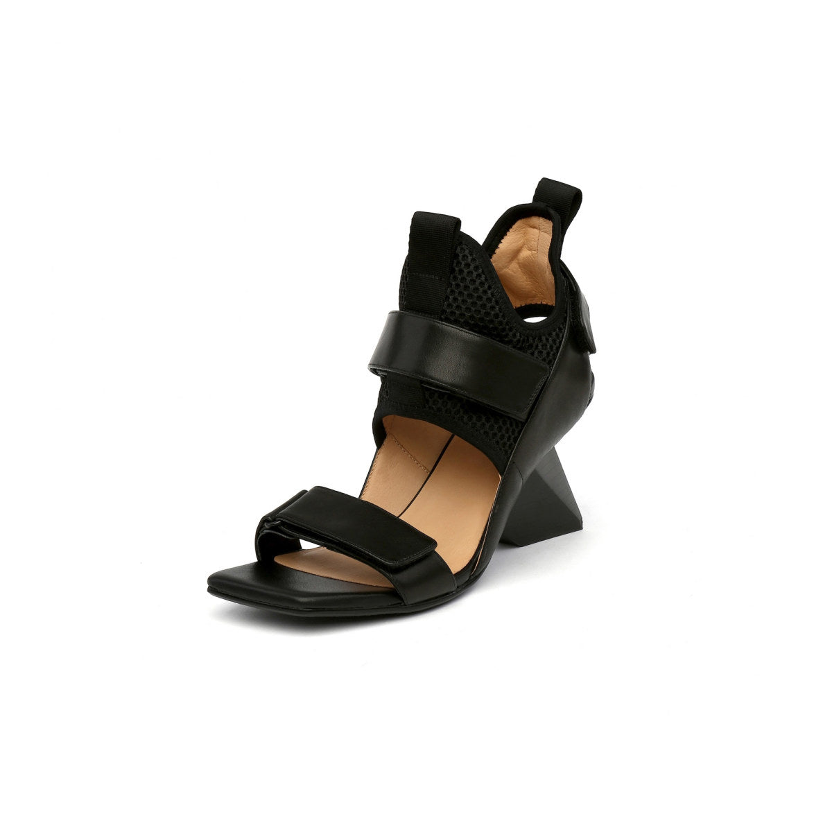 edgy ankle wrap wedges all black 2