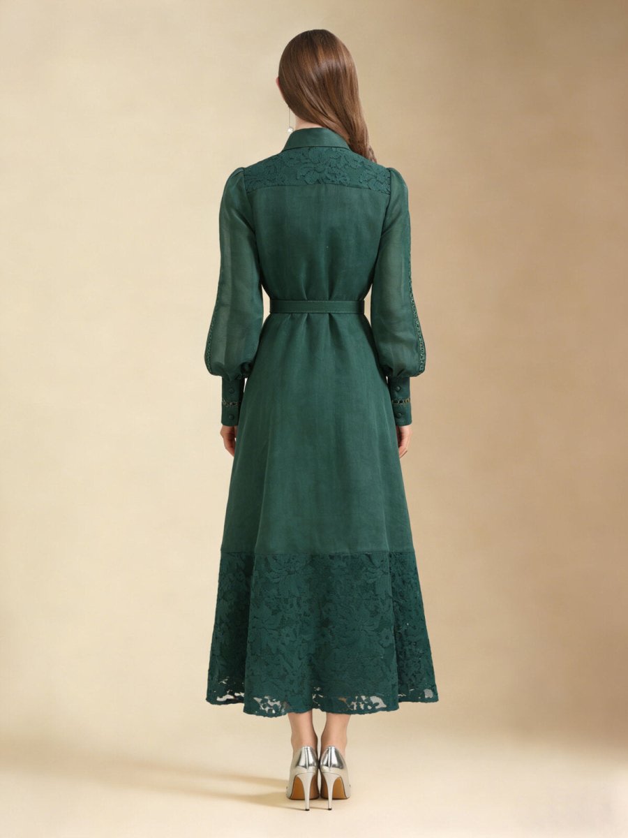 Elegant Embroidered Sheer Sleeve Maxi Dress