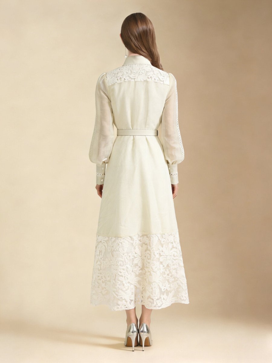 Elegant Embroidered Sheer Sleeve Maxi Dress
