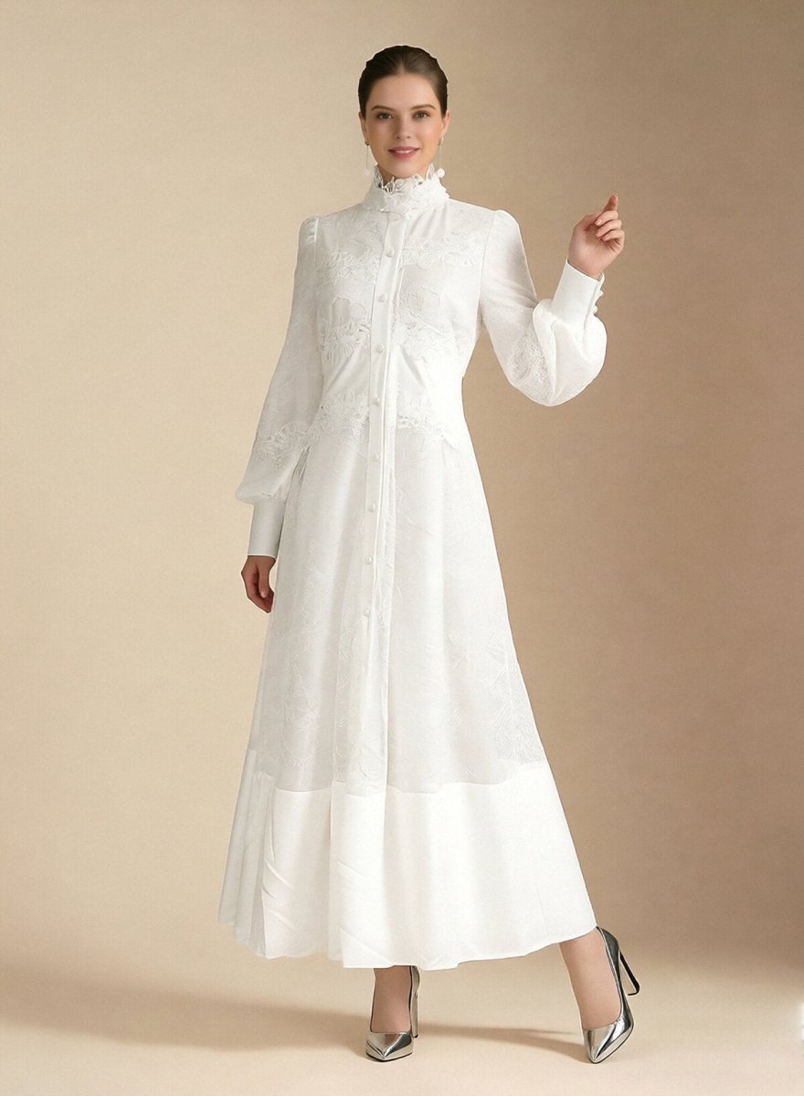 Elegant Floral Embroidered High Neck Maxi Dress