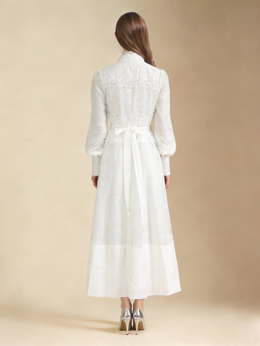 Elegant Floral Embroidered High Neck Maxi Dress