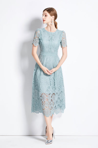 Elegant Floral Lace A-Line Midi Dress