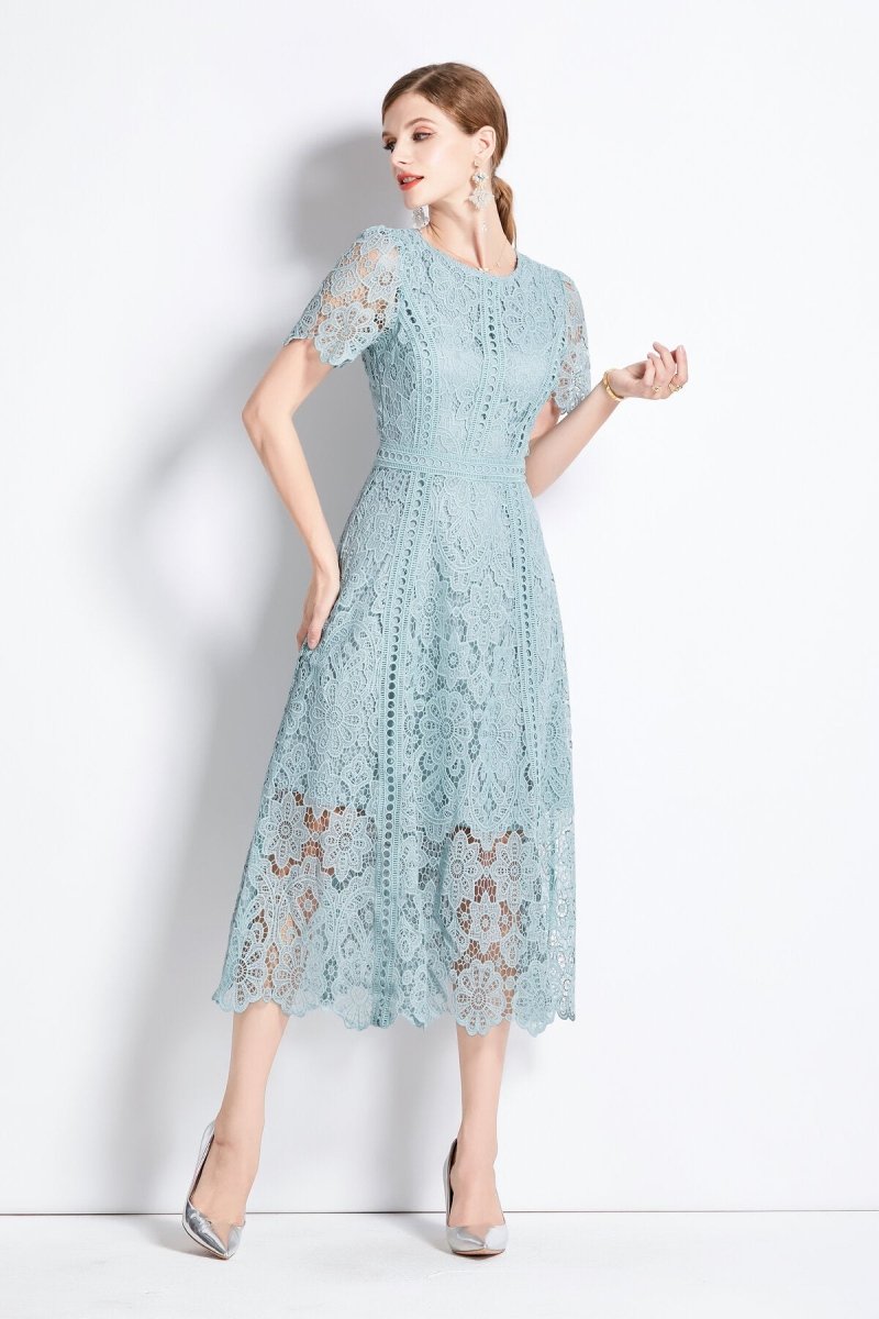 Elegant Floral Lace A - Line Midi Dress