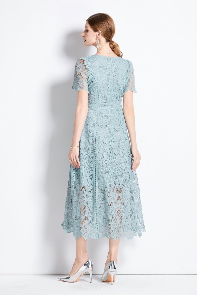 Elegant Floral Lace A - Line Midi Dress