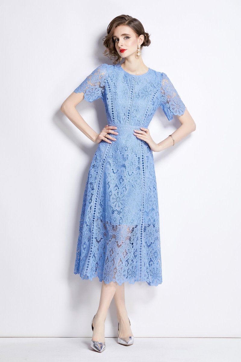 Elegant Floral Lace A - Line Midi Dress