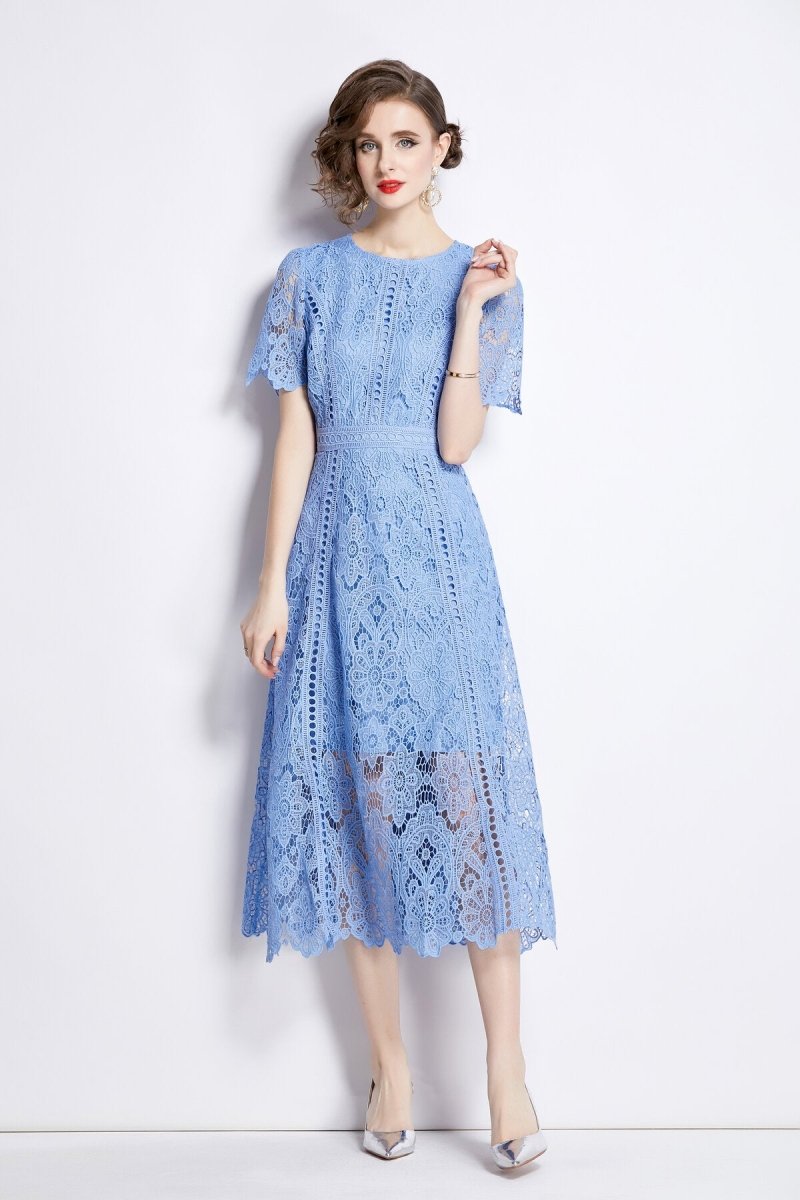 Elegant Floral Lace A - Line Midi Dress