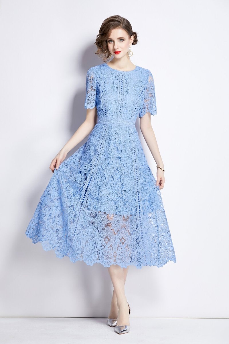 Elegant Floral Lace A - Line Midi Dress