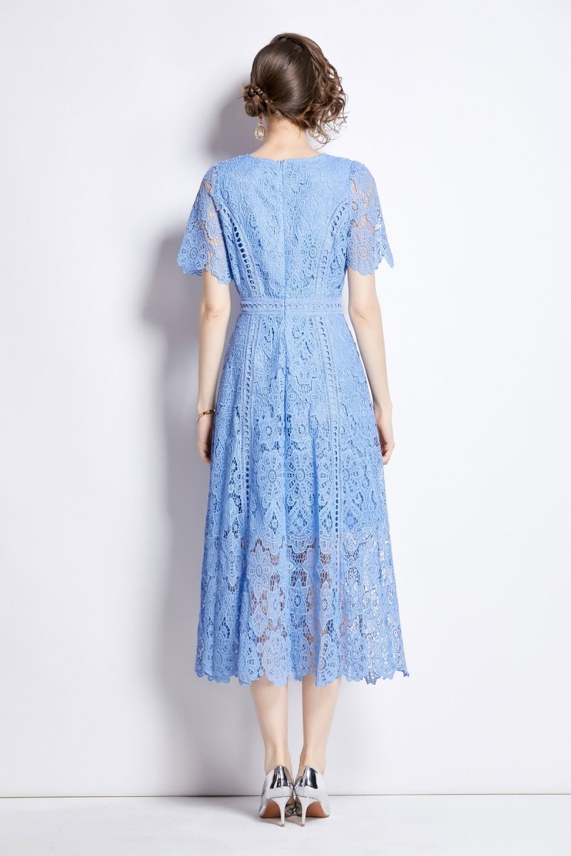 Elegant Floral Lace A - Line Midi Dress