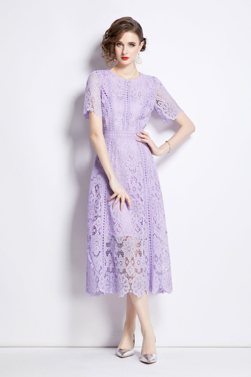 Elegant Floral Lace A - Line Midi Dress
