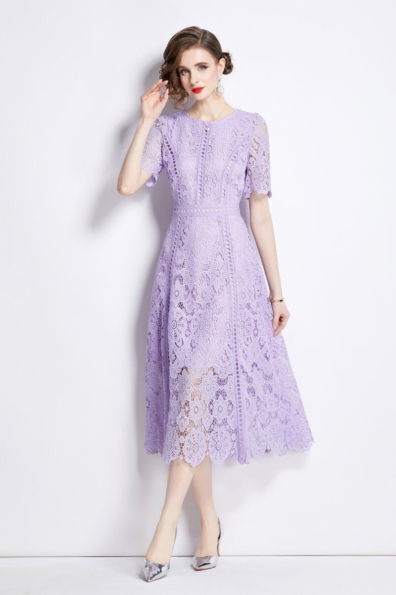 Elegant Floral Lace A - Line Midi Dress