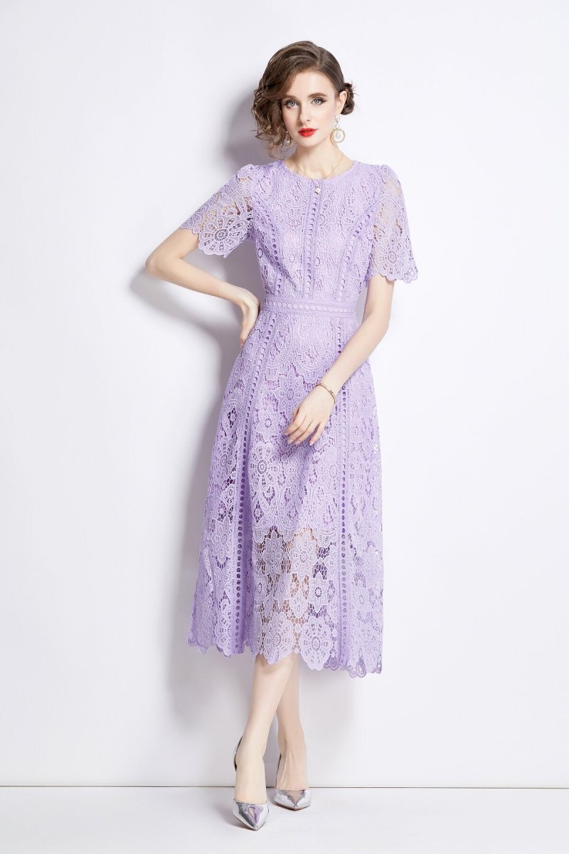 Elegant Floral Lace A - Line Midi Dress