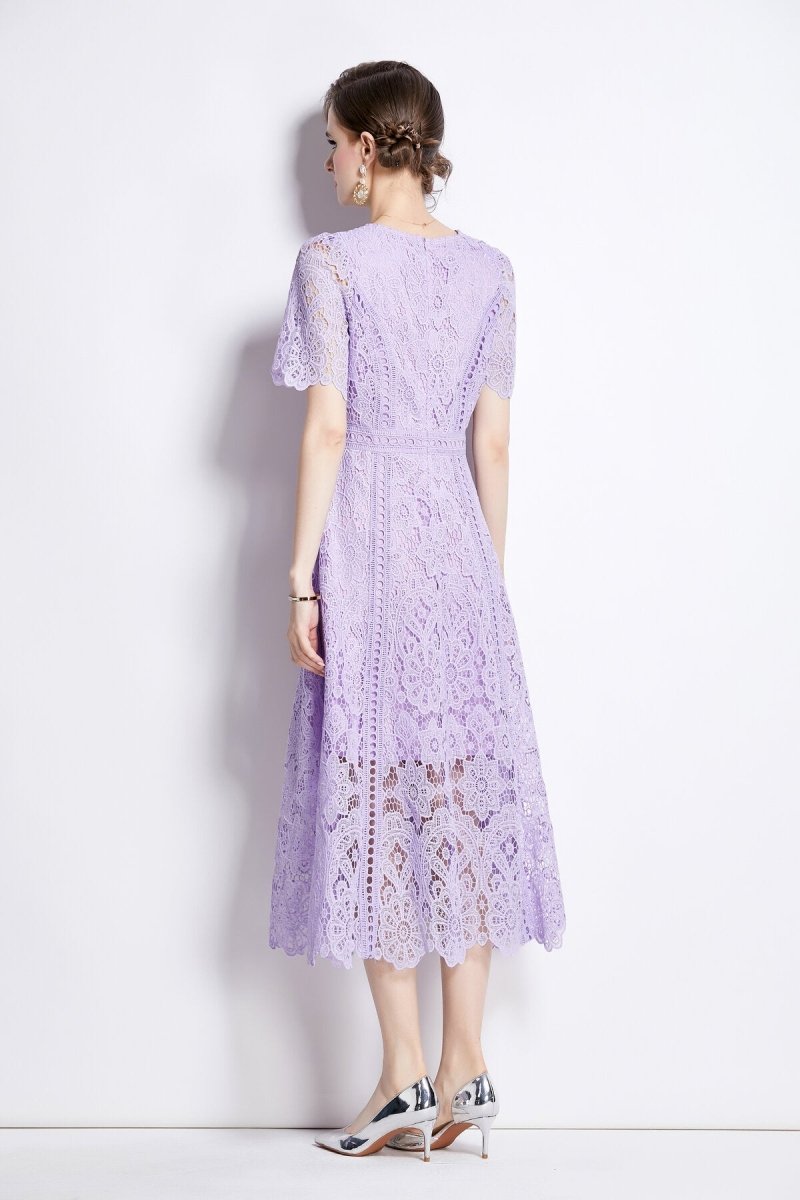 Elegant Floral Lace A - Line Midi Dress