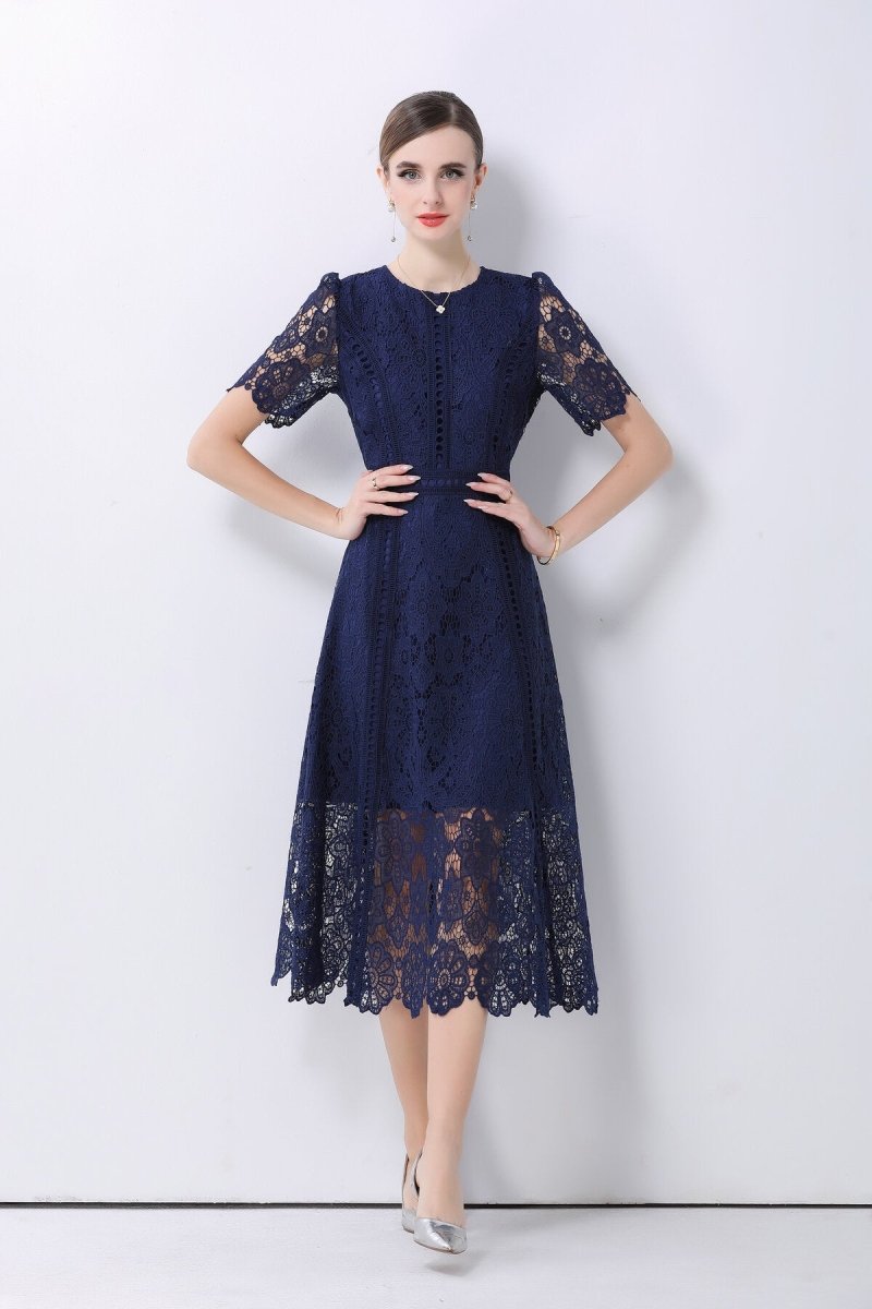Elegant Floral Lace A - Line Midi Dress