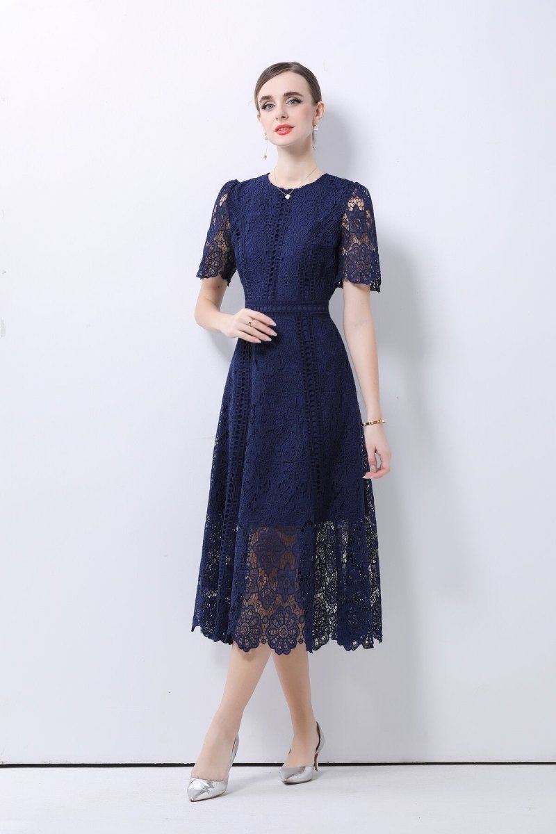 Elegant Floral Lace A - Line Midi Dress