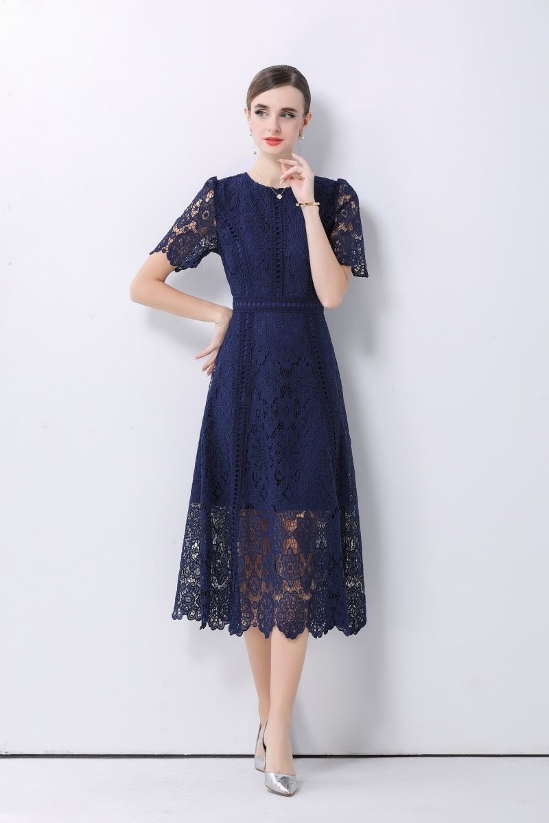 Elegant Floral Lace A - Line Midi Dress