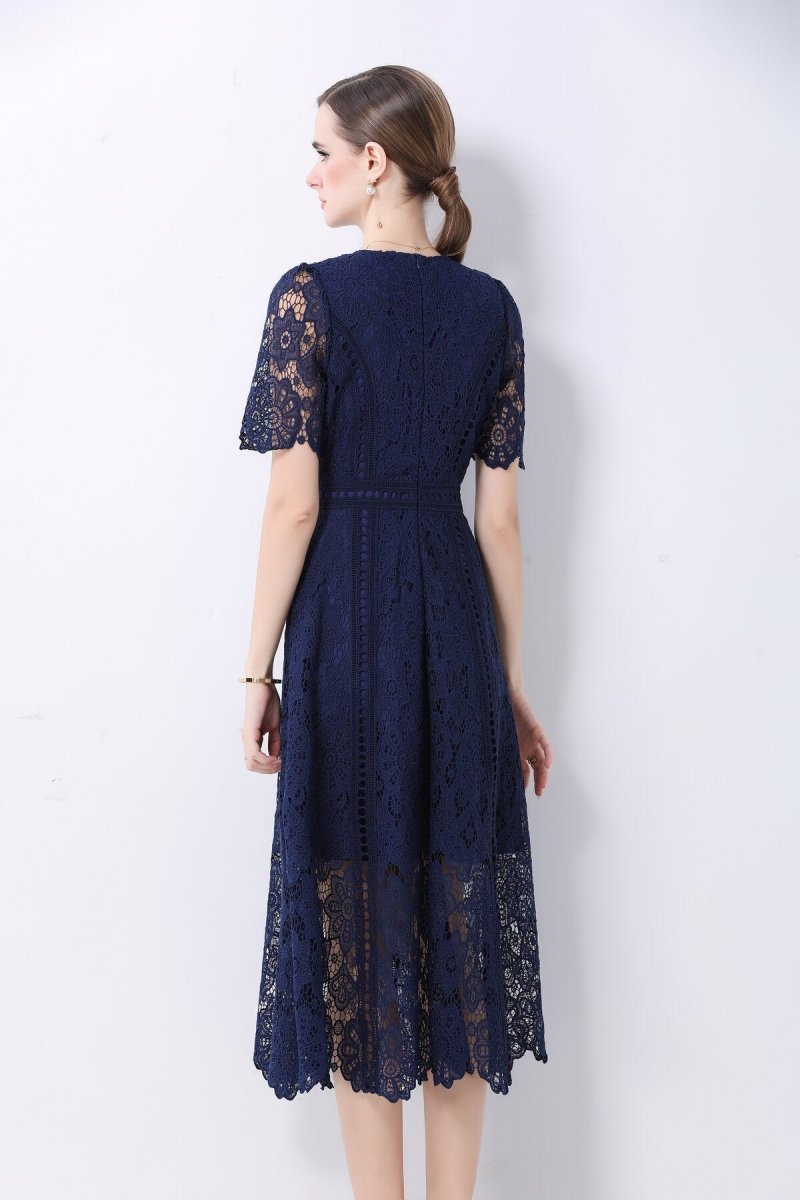 Elegant Floral Lace A - Line Midi Dress