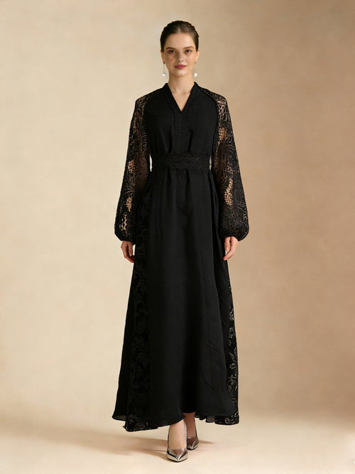 Elegant Lace Sleeve Chiffon Maxi Dress