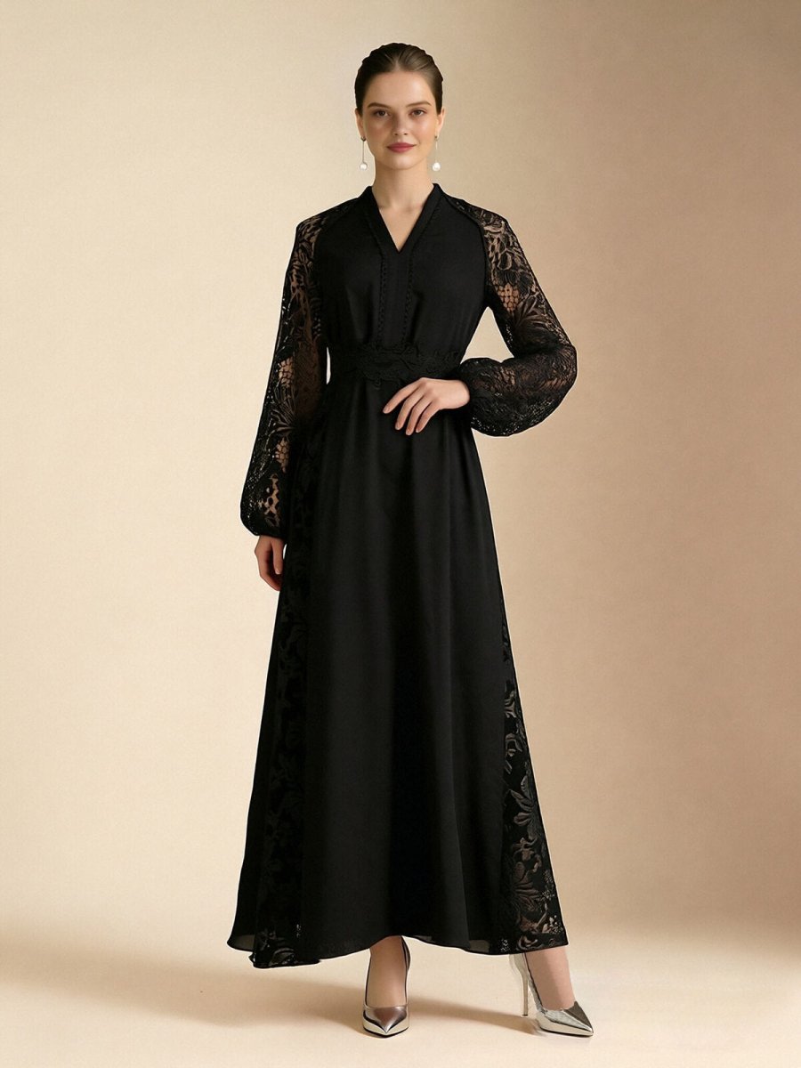 Elegant Lace Sleeve Chiffon Maxi Dress