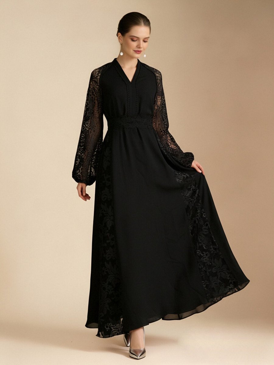 Elegant Lace Sleeve Chiffon Maxi Dress