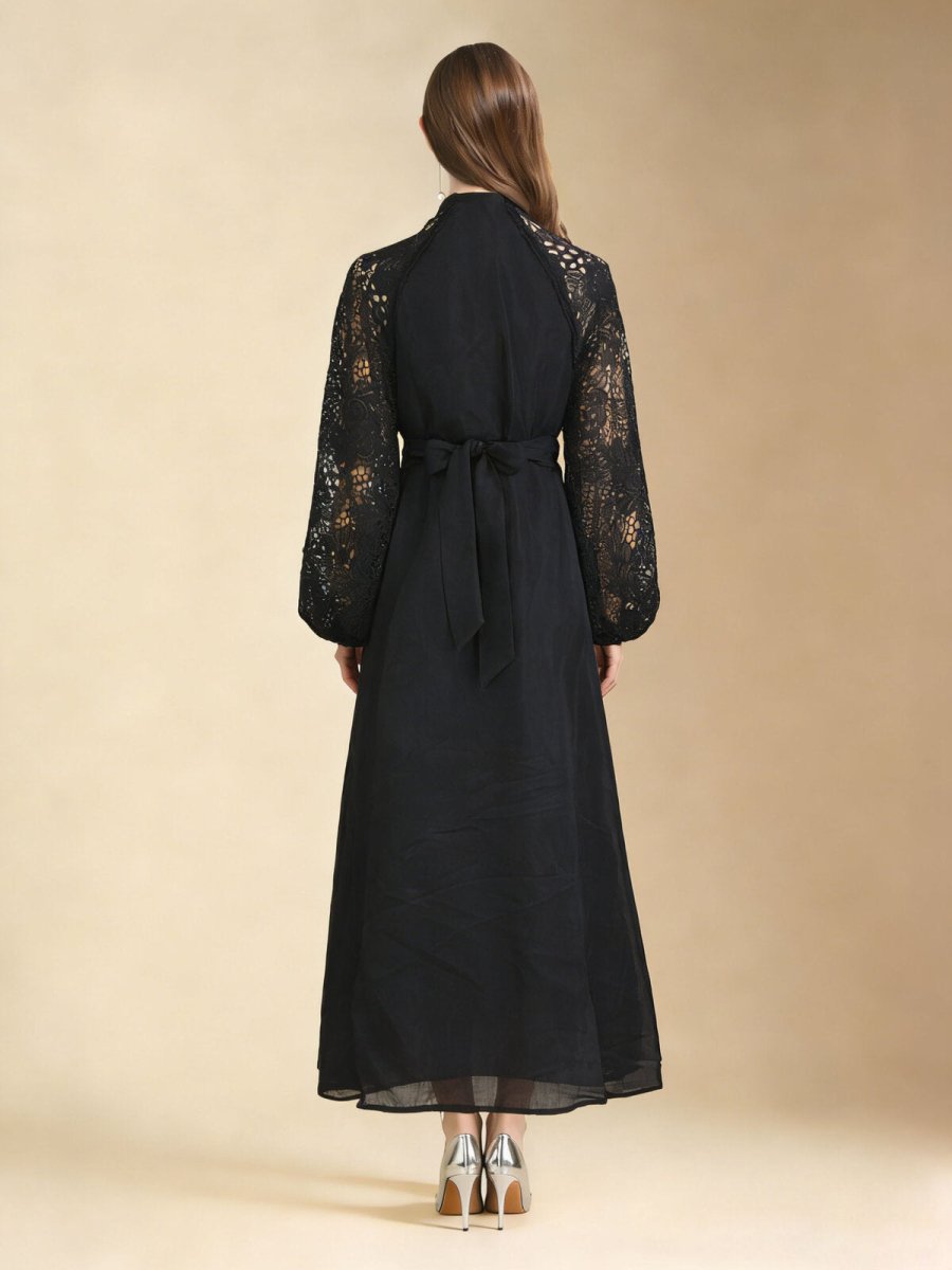 Elegant Lace Sleeve Chiffon Maxi Dress