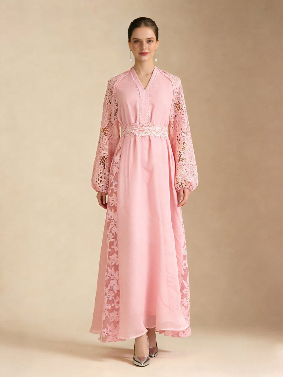 Elegant Lace Sleeve Chiffon Maxi Dress
