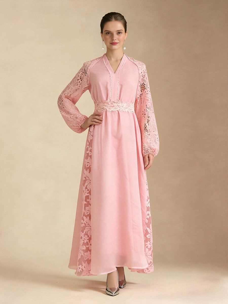 Elegant Lace Sleeve Chiffon Maxi Dress