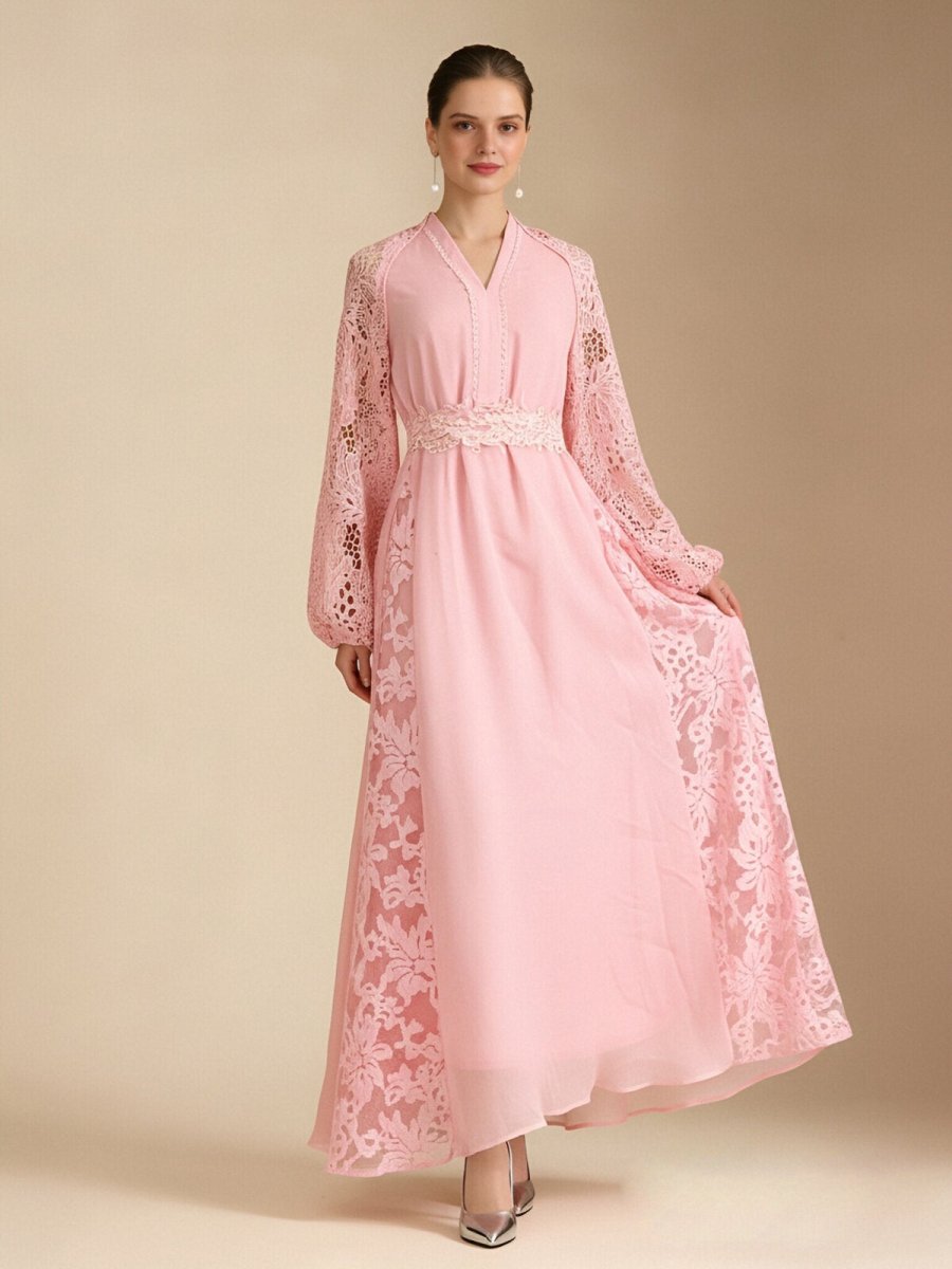 Elegant Lace Sleeve Chiffon Maxi Dress