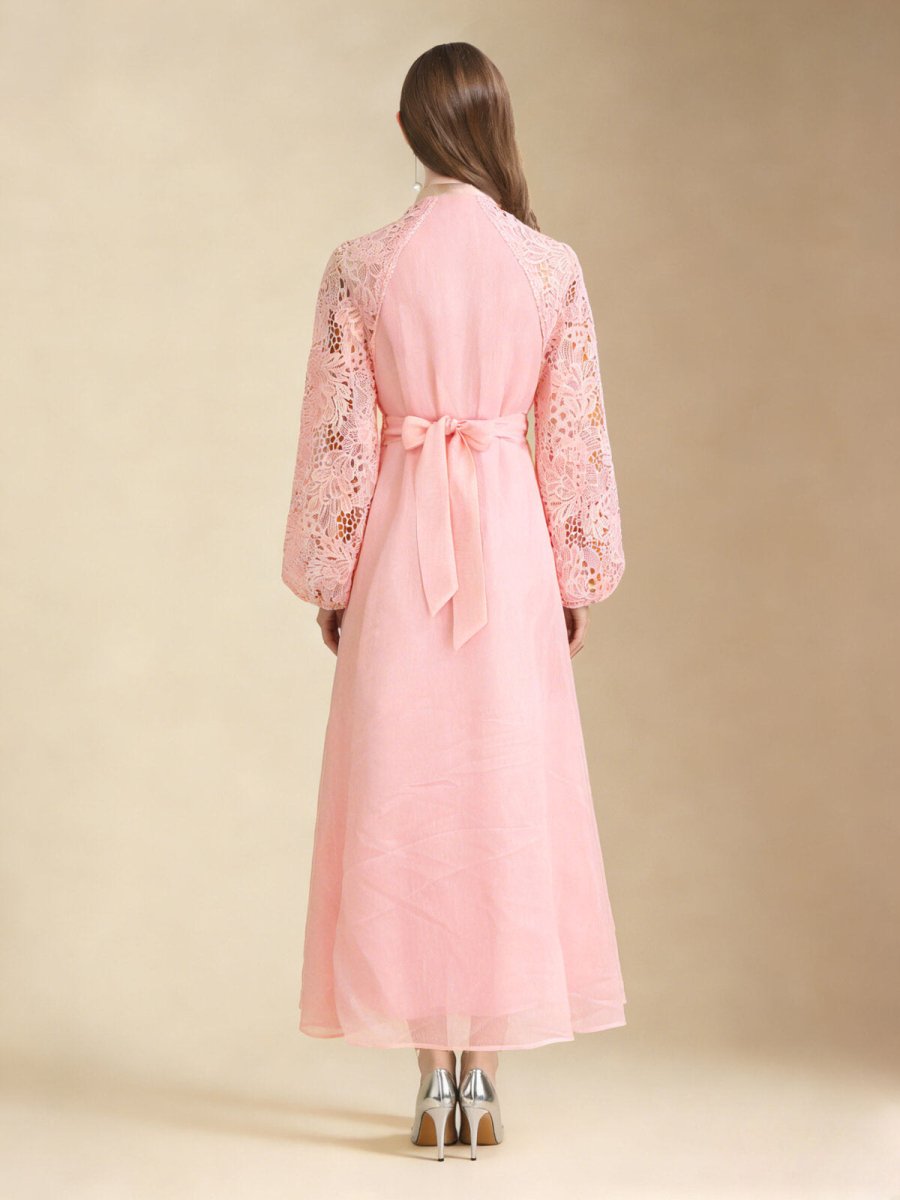Elegant Lace Sleeve Chiffon Maxi Dress