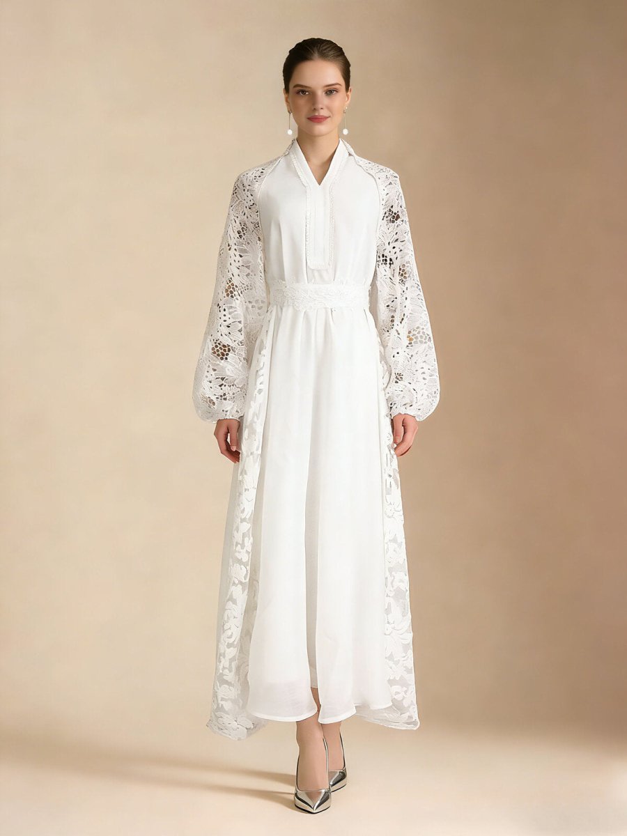 Elegant Lace Sleeve Chiffon Maxi Dress