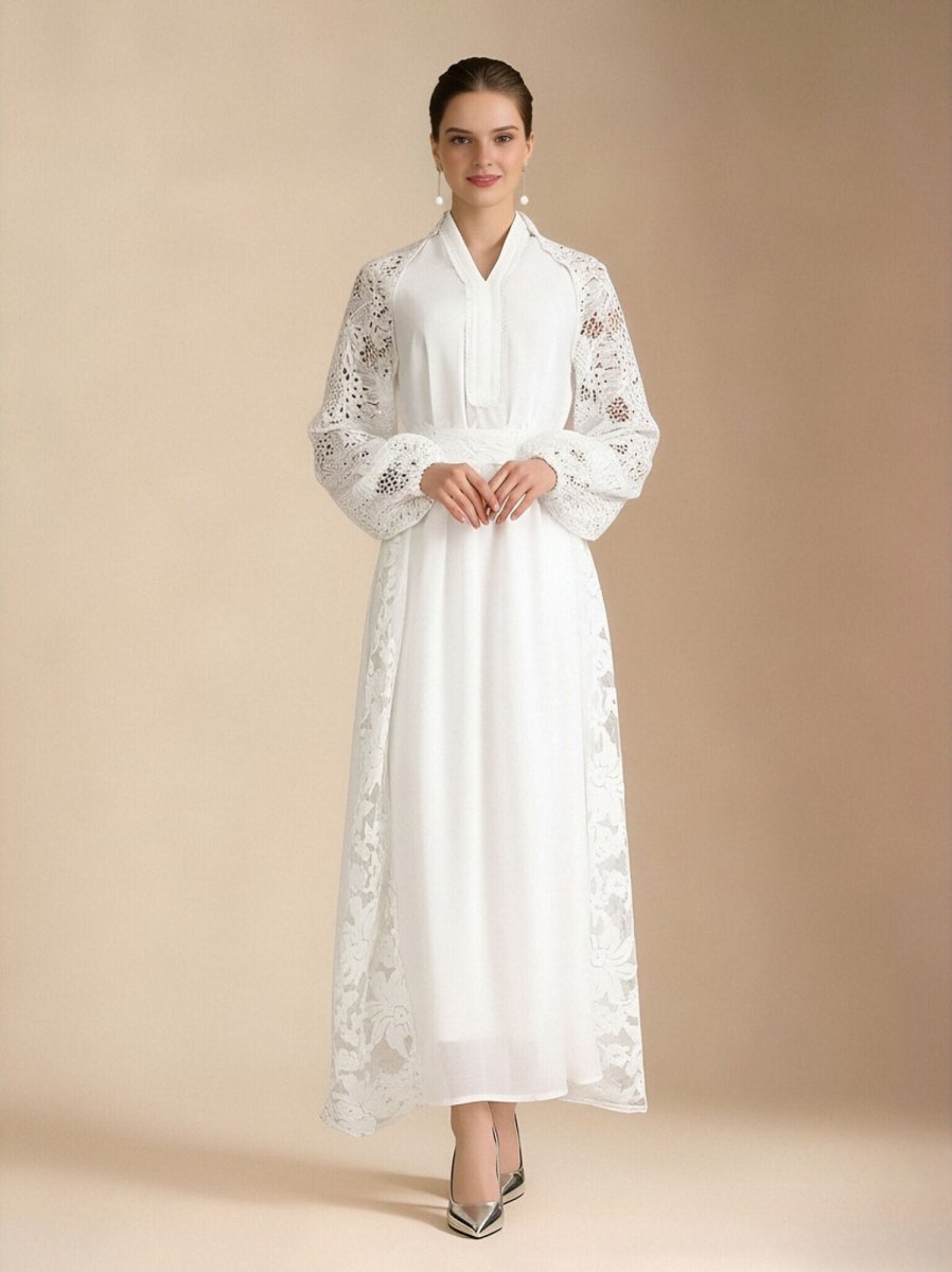 Elegant Lace Sleeve Chiffon Maxi Dress