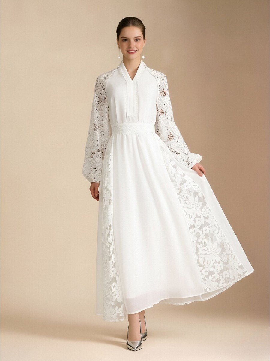 Elegant Lace Sleeve Chiffon Maxi Dress