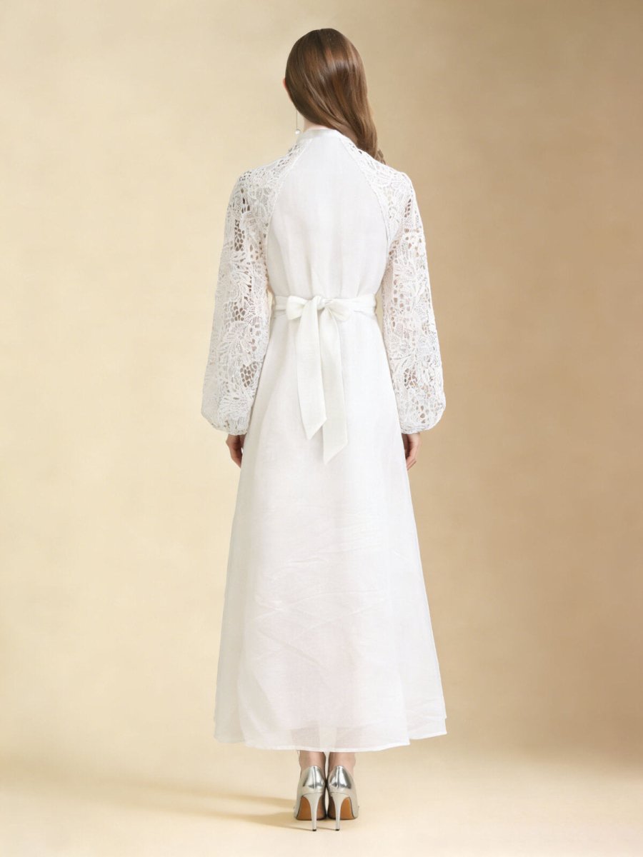 Elegant Lace Sleeve Chiffon Maxi Dress