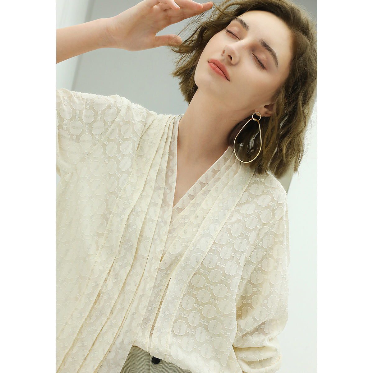 elegant pleated v neck apricot chiffon shirt all apricot 3