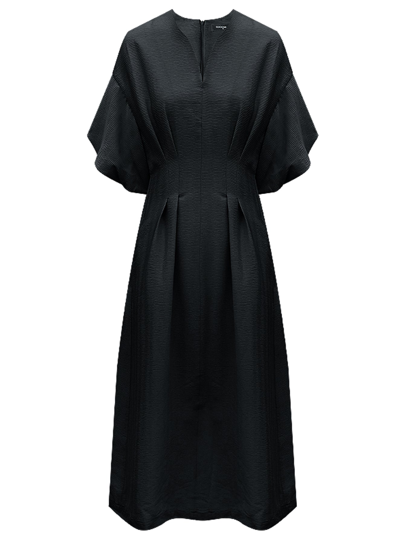 elegant textured pleated french tea dress all black 4