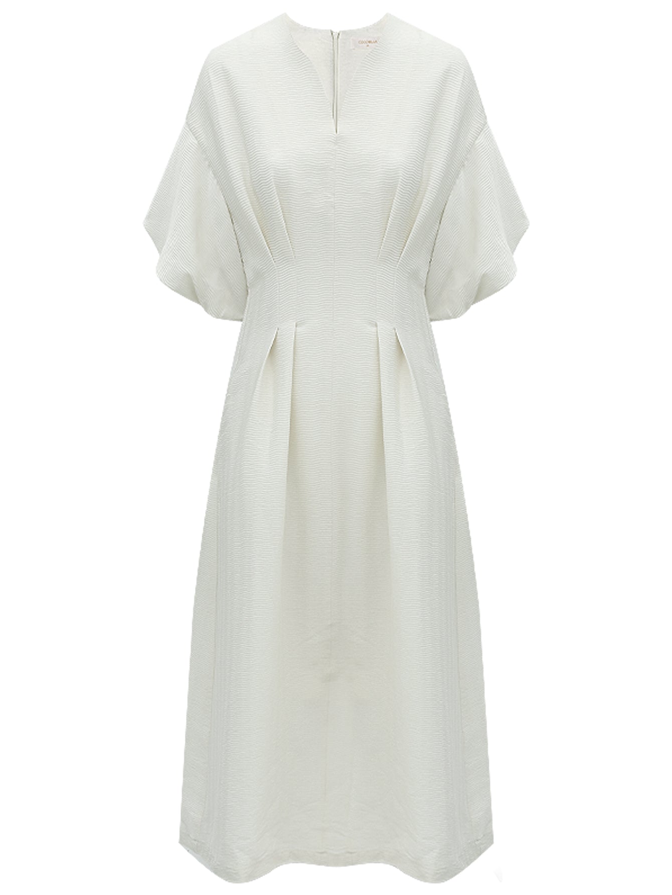 elegant textured pleated french tea dress all white 4