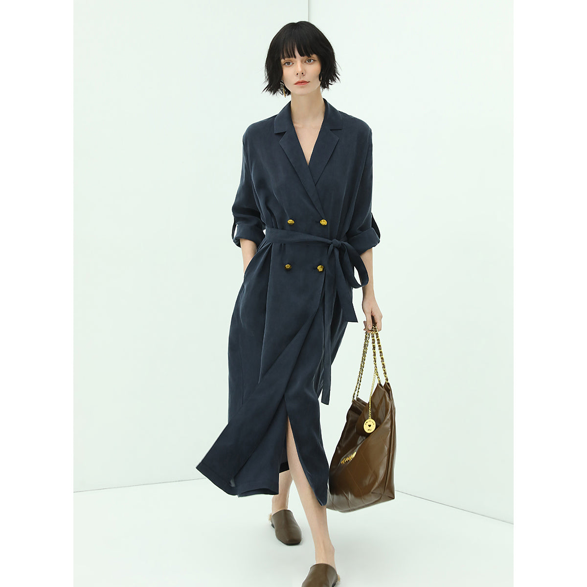 elite double breasted silk drape navy blazer dress all navy 2