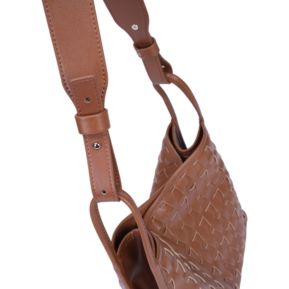 Embossed Calfskin Leather Bucket Bag Set – 2-in-1 Drawstring Crossbody Bag with Canvas Pouch