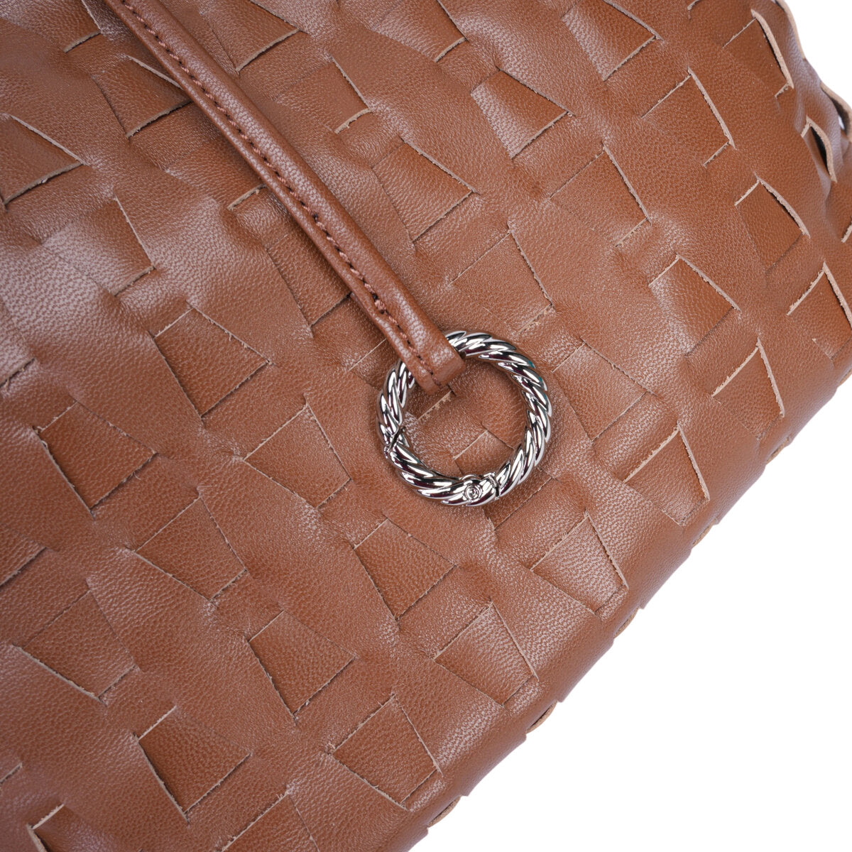 Embossed Calfskin Leather Bucket Bag Set – 2-in-1 Drawstring Crossbody Bag with Canvas Pouch
