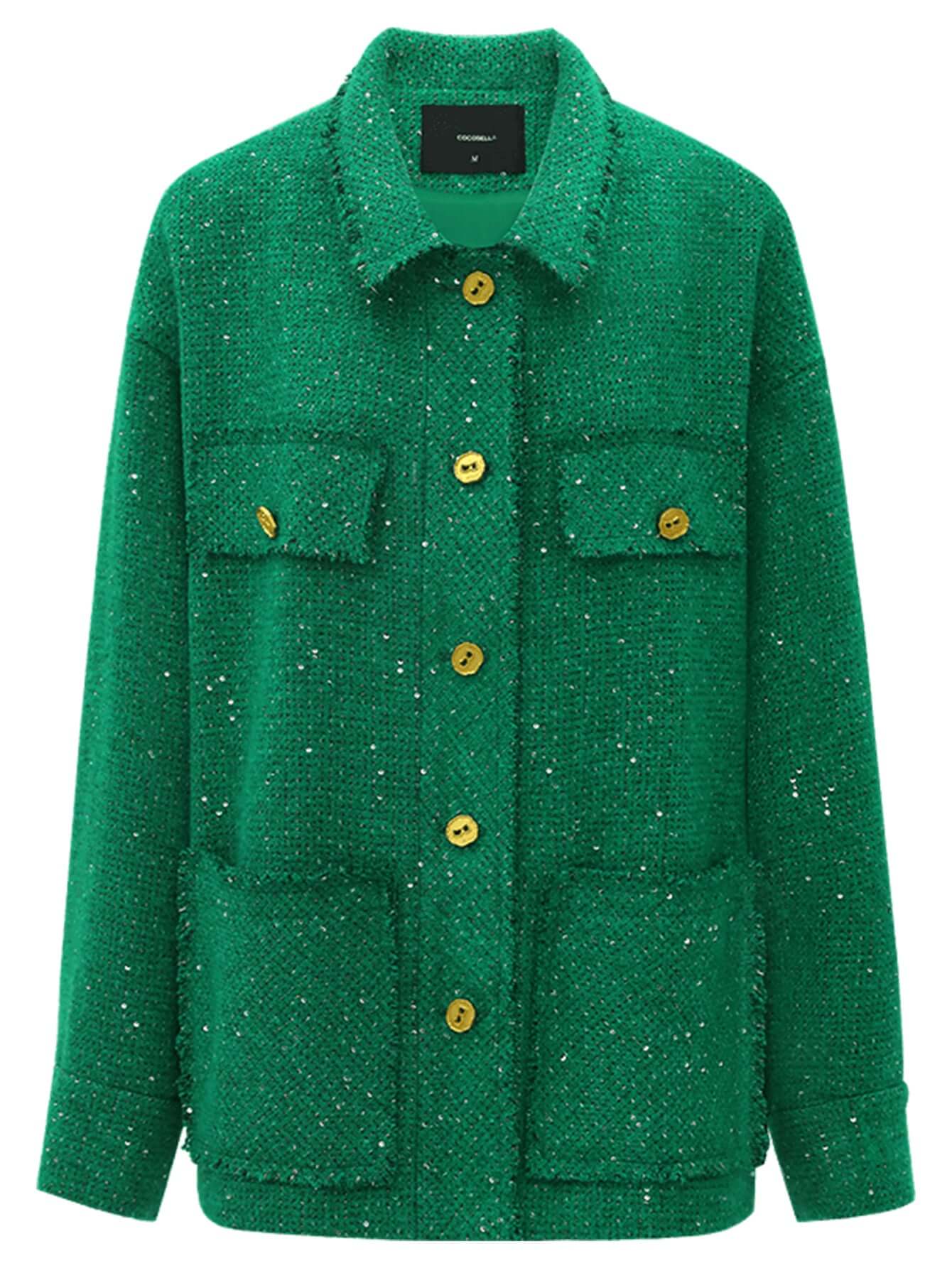 emerald green single breasted tweed coat with gold buttons all green 4