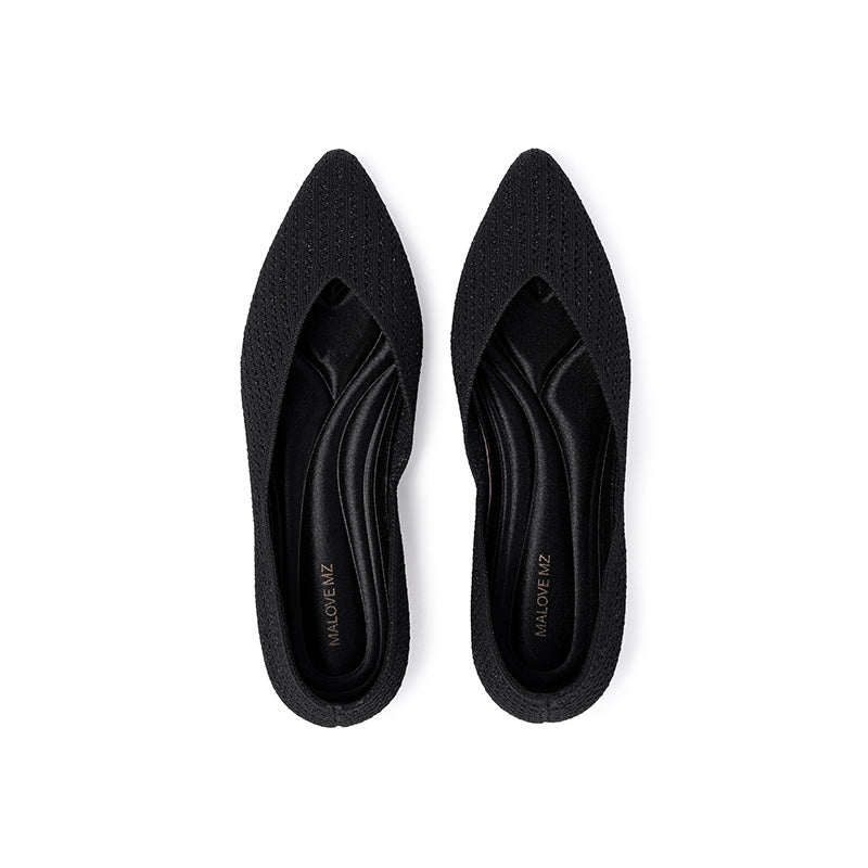 emma pointed toe low heel commuter flats all black 5