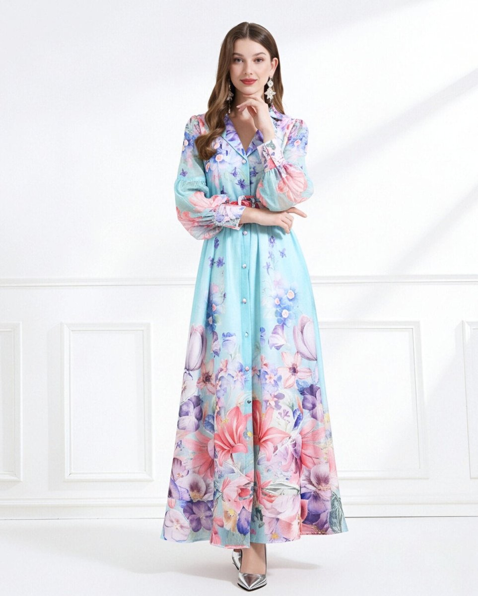 Enchanted Bloom Belted Chiffon Maxi Dress